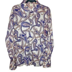 Vtg Anderson Little Shirt Pointed Collar Button Front Paisley Dress Mens XL Blue